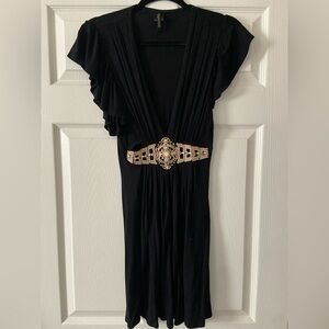 Elegant Black Mini Dress with Gold Accent